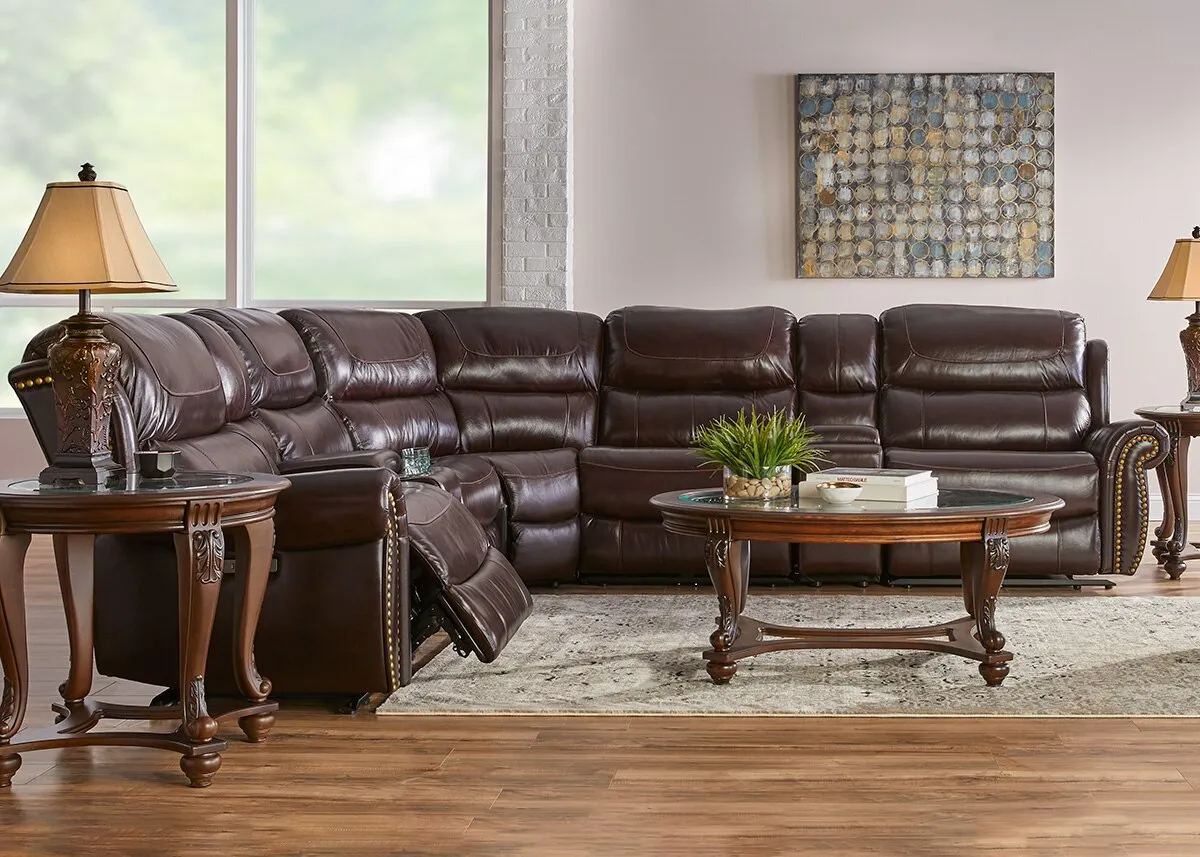 Hartford Brown Leather Pc Power Sectional W Armless Power Recliner