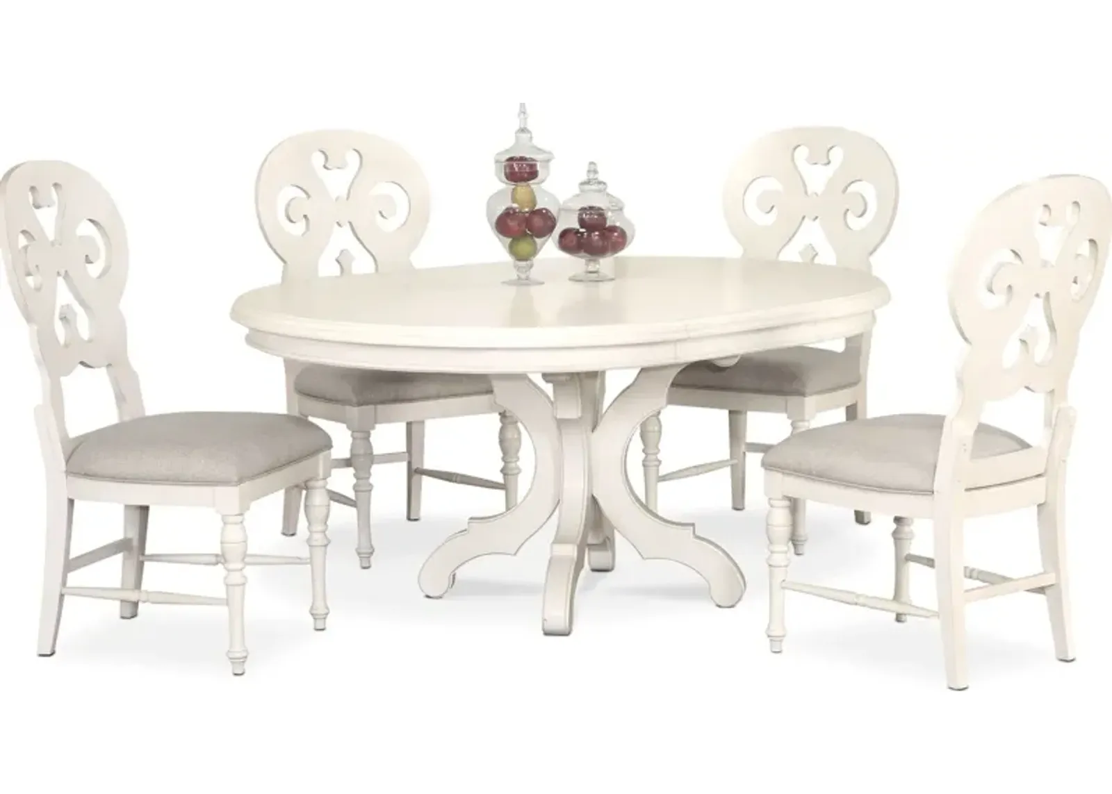 Charleston Round Dining Table and 4 Scroll-Back Dining Chairs - White