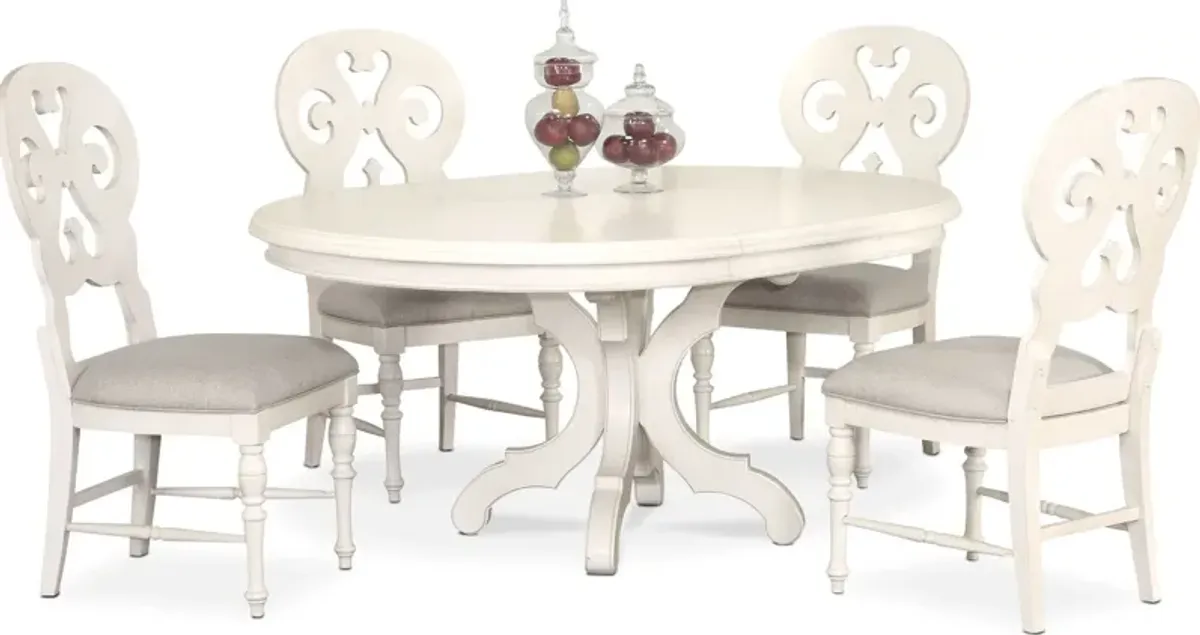 Charleston Round Dining Table and 4 Scroll-Back Dining Chairs - White