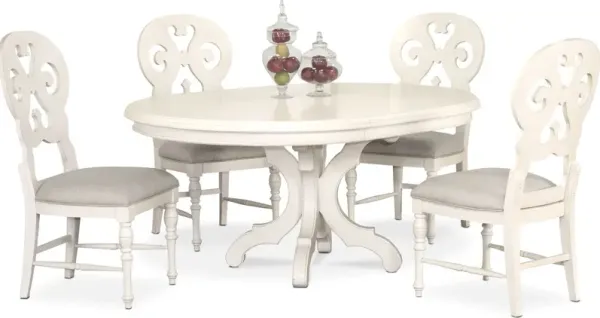 Charleston Round Dining Table and 4 Scroll-Back Dining Chairs - White