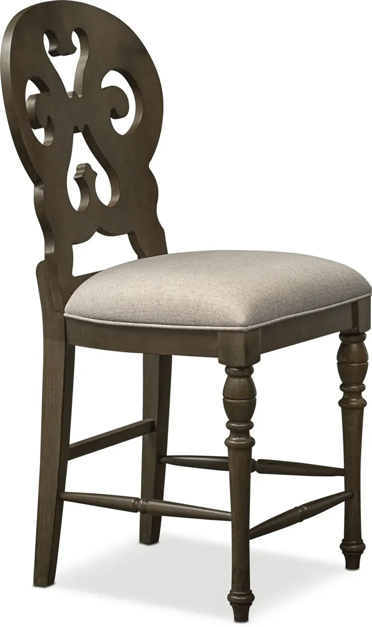 Charleston Counter-Height Scroll-Back Stool - Gray