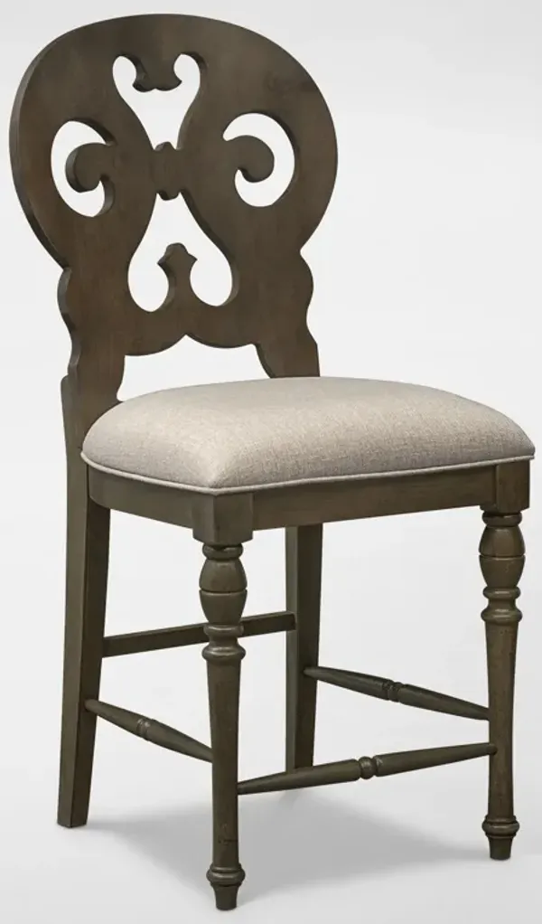 Charleston Counter-Height Scroll-Back Stool - Gray