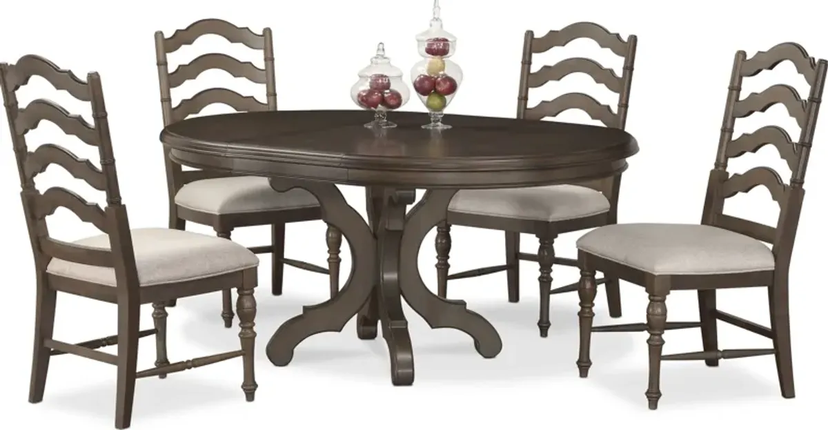 Charleston Round Dining Table and 4 Dining Chairs - Gray