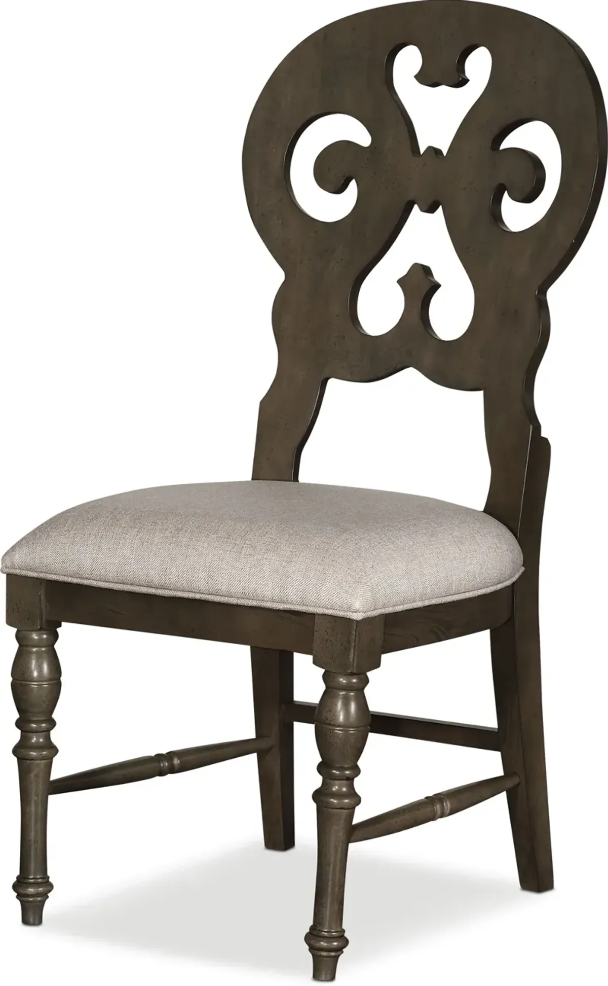 Charleston Round Dining Table and 4 Scroll-Back Dining Chairs - Gray