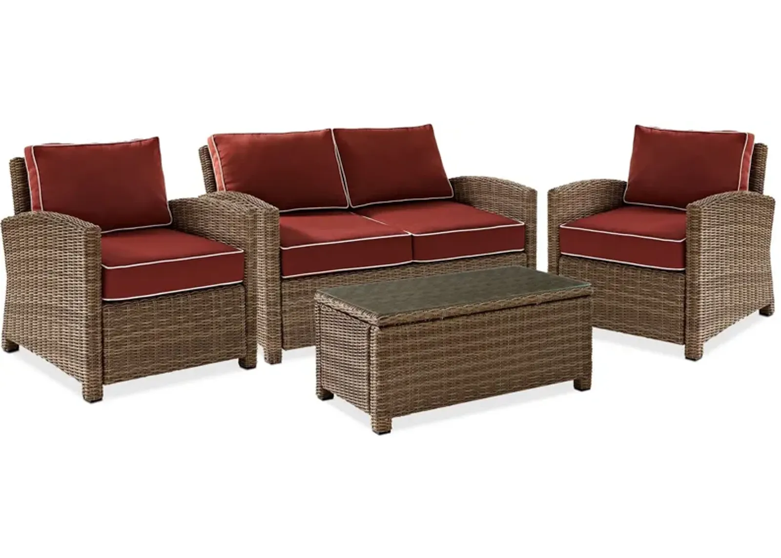 Destin Outdoor Loveseat, 2 Chairs and Coffee Table Set - Sangria