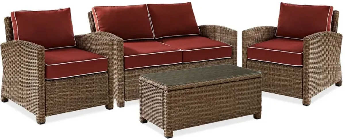 Destin Outdoor Loveseat, 2 Chairs and Coffee Table Set - Sangria