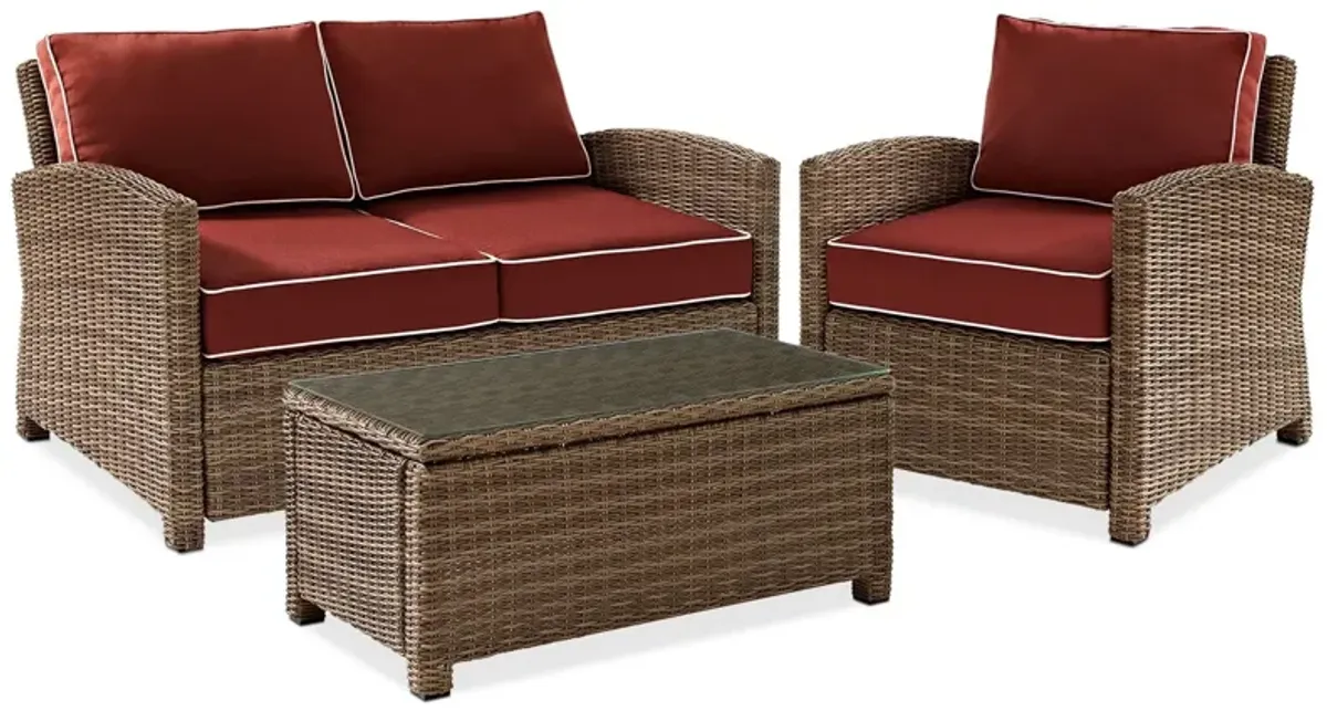 Destin Outdoor Loveseat, Chair and Coffee Table Set - Sangria