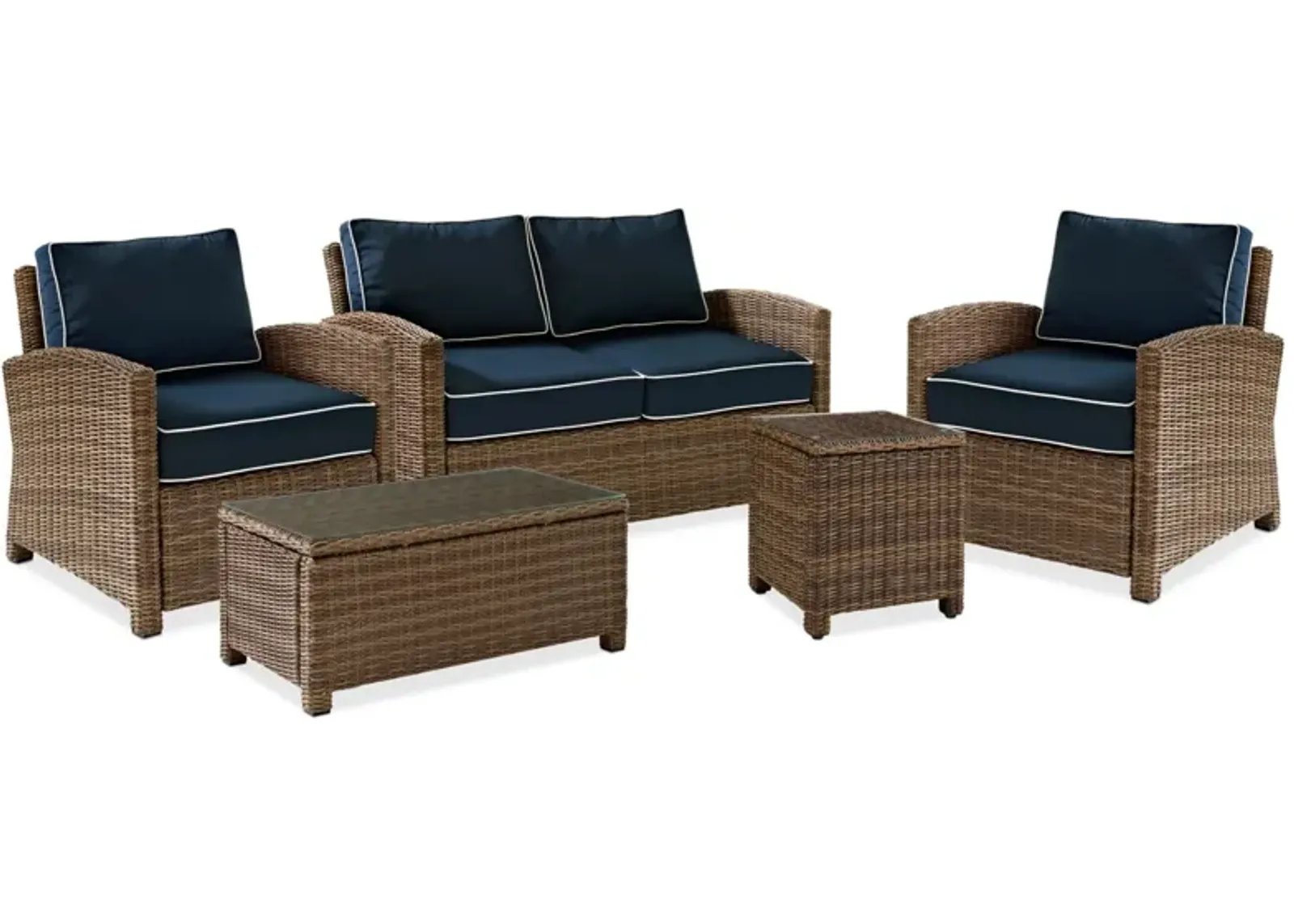 Destin Outdoor Loveseat, 2 Chairs, Coffee Table and End Table Set - Blue