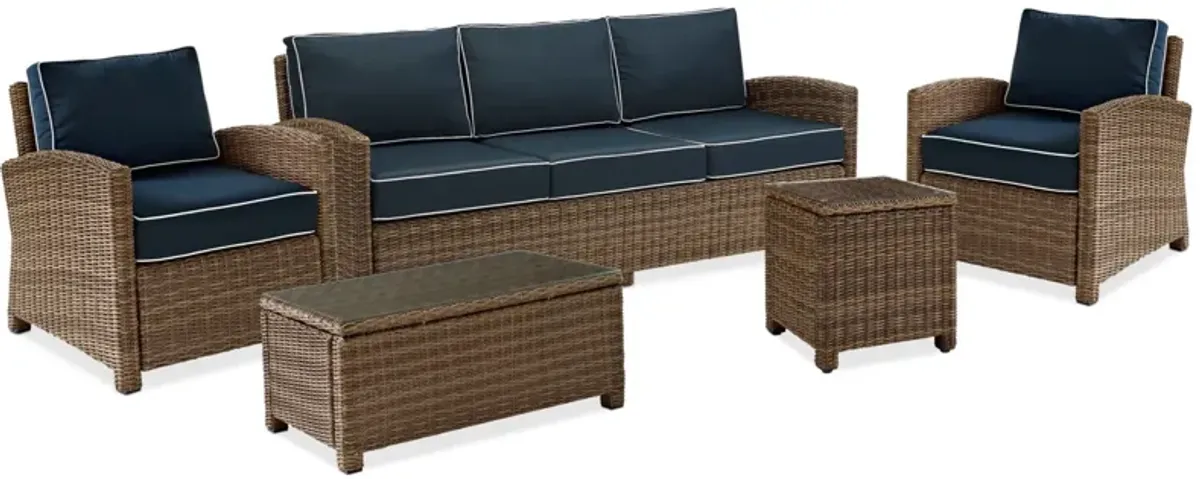 Destin Outdoor Sofa, 2 Chairs, Coffee Table and End Table Set - Blue