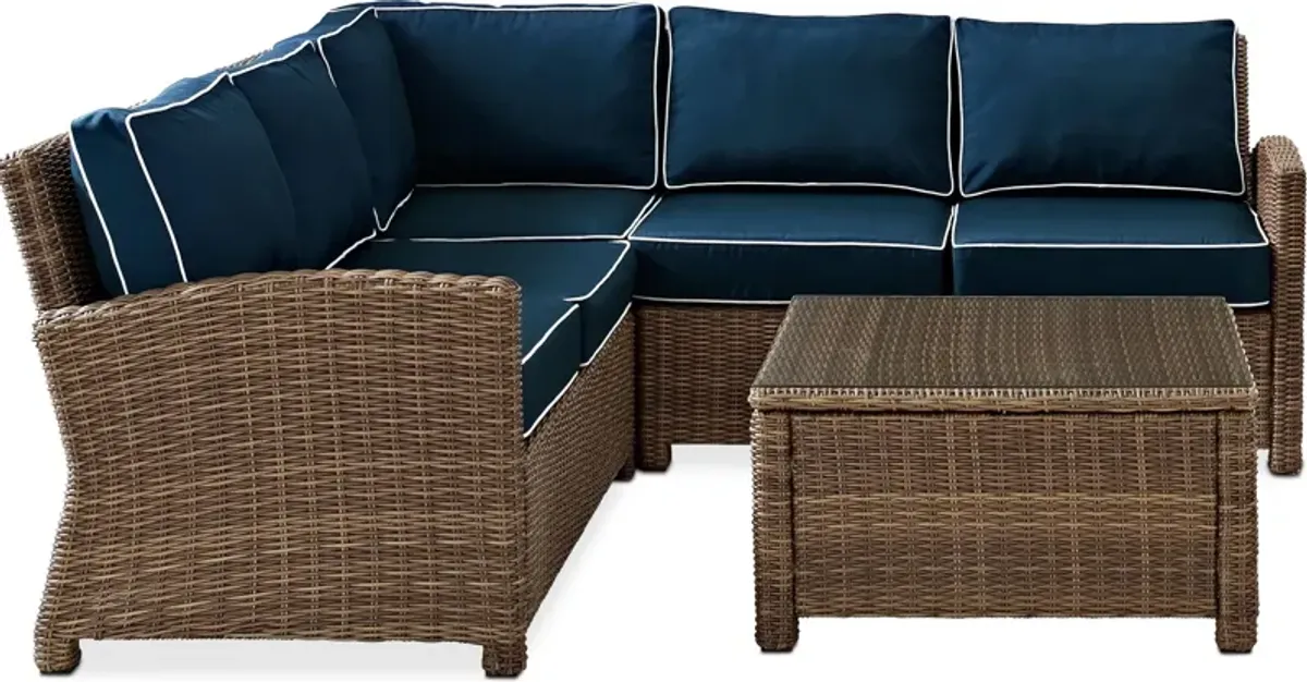 Destin 3-Piece Outdoor Sectional and Coffee Table Set - Navy