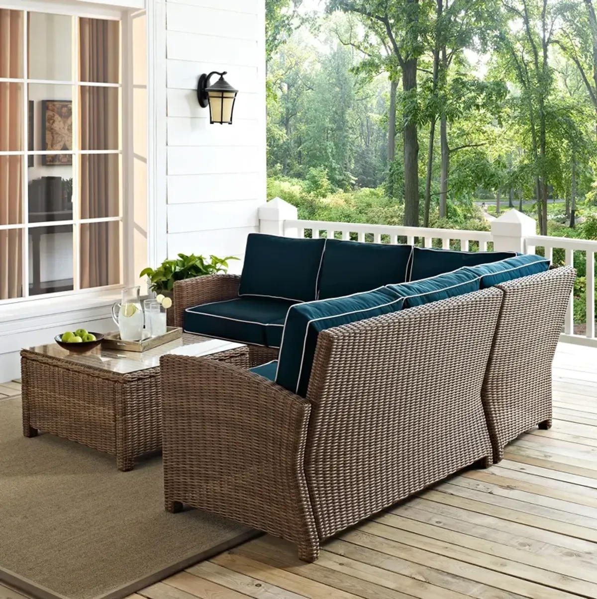 Destin 3-Piece Outdoor Sectional and Coffee Table Set - Navy