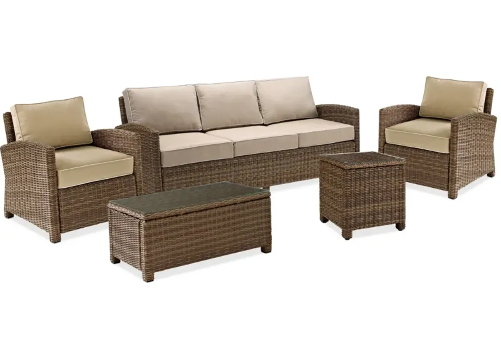 Destin Outdoor Sofa, 2 Chairs, Coffee Table and End Table Set - Sand