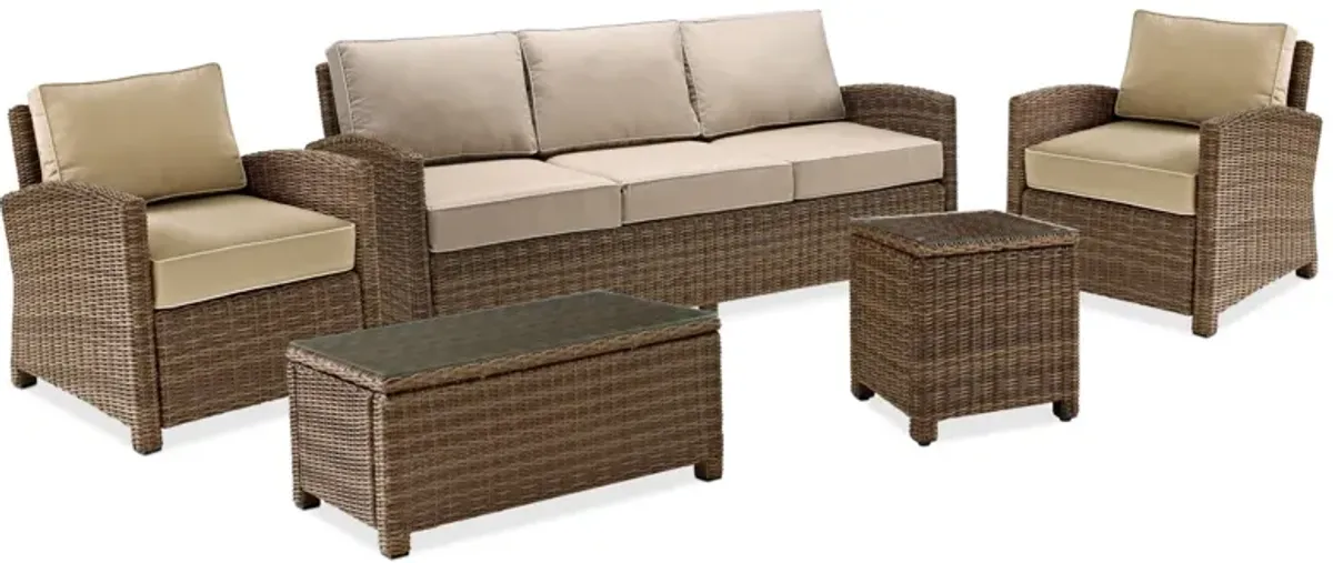 Destin Outdoor Sofa, 2 Chairs, Coffee Table and End Table Set - Sand