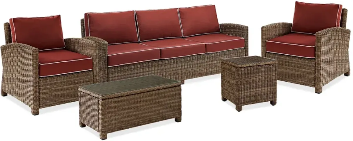 Destin Outdoor Sofa, 2 Chairs, Coffee Table and End Table Set - Sangria