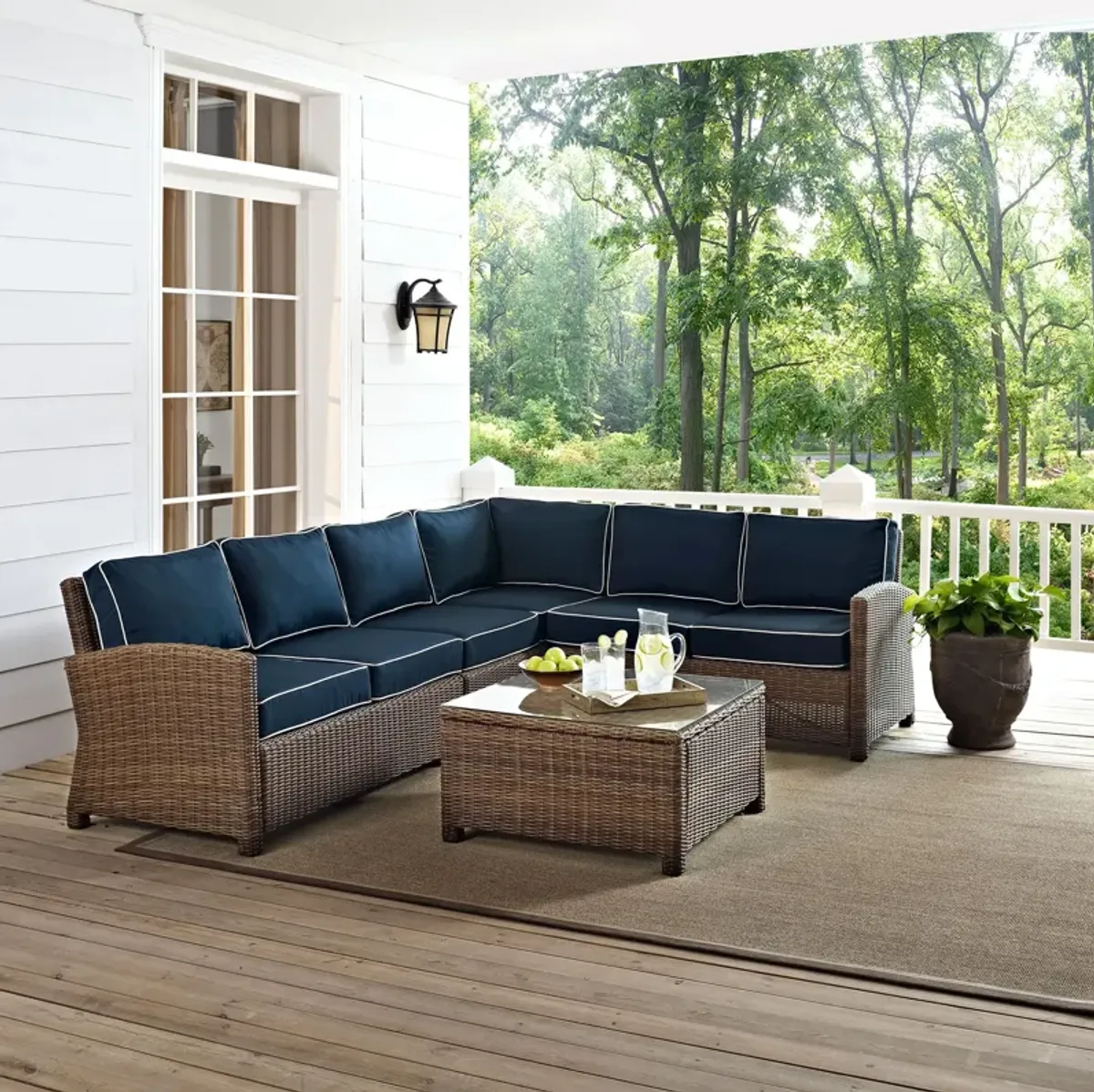 Destin 4-Piece Outdoor Sectional and Coffee Table Set - Navy