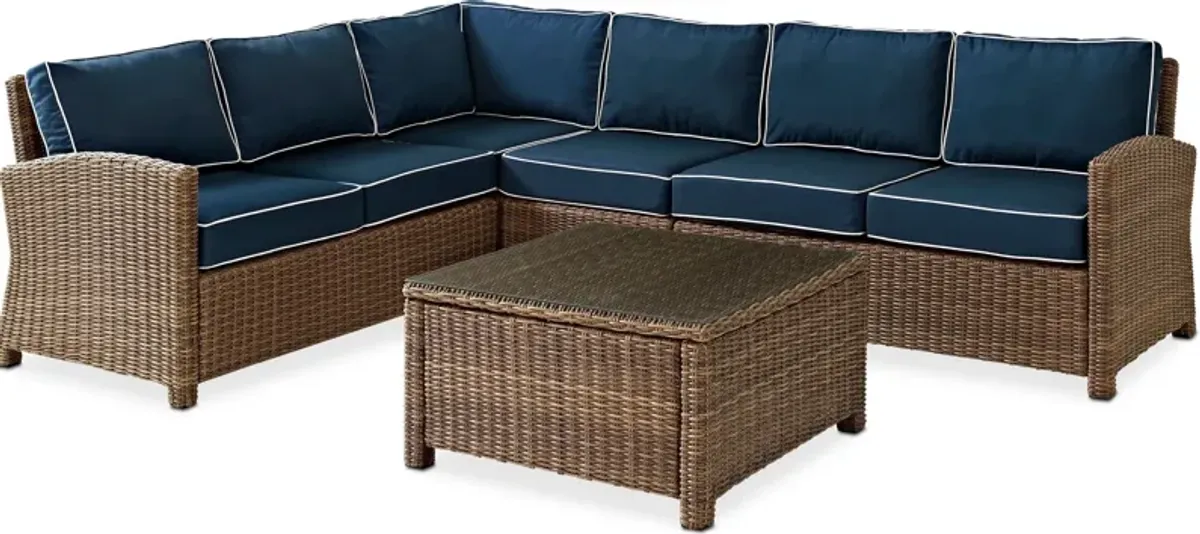 Destin 4-Piece Outdoor Sectional and Coffee Table Set - Navy