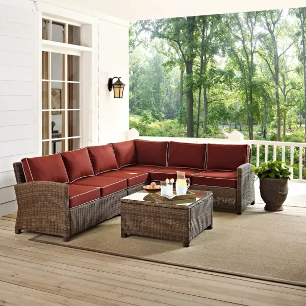 Destin 4-Piece Outdoor Sectional and Coffee Table Set - Sangria