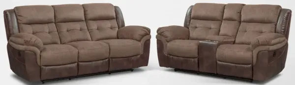 Tacoma Manual Reclining Sofa and Loveseat Set - Brown