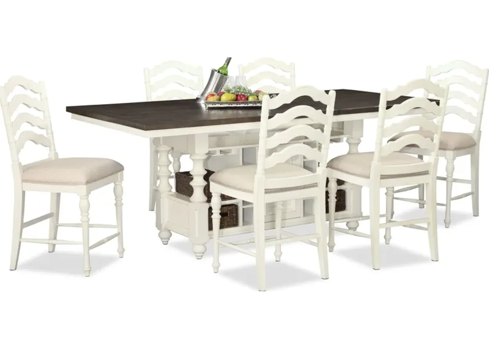 Charleston Kitchen Island and 6 Stools - White