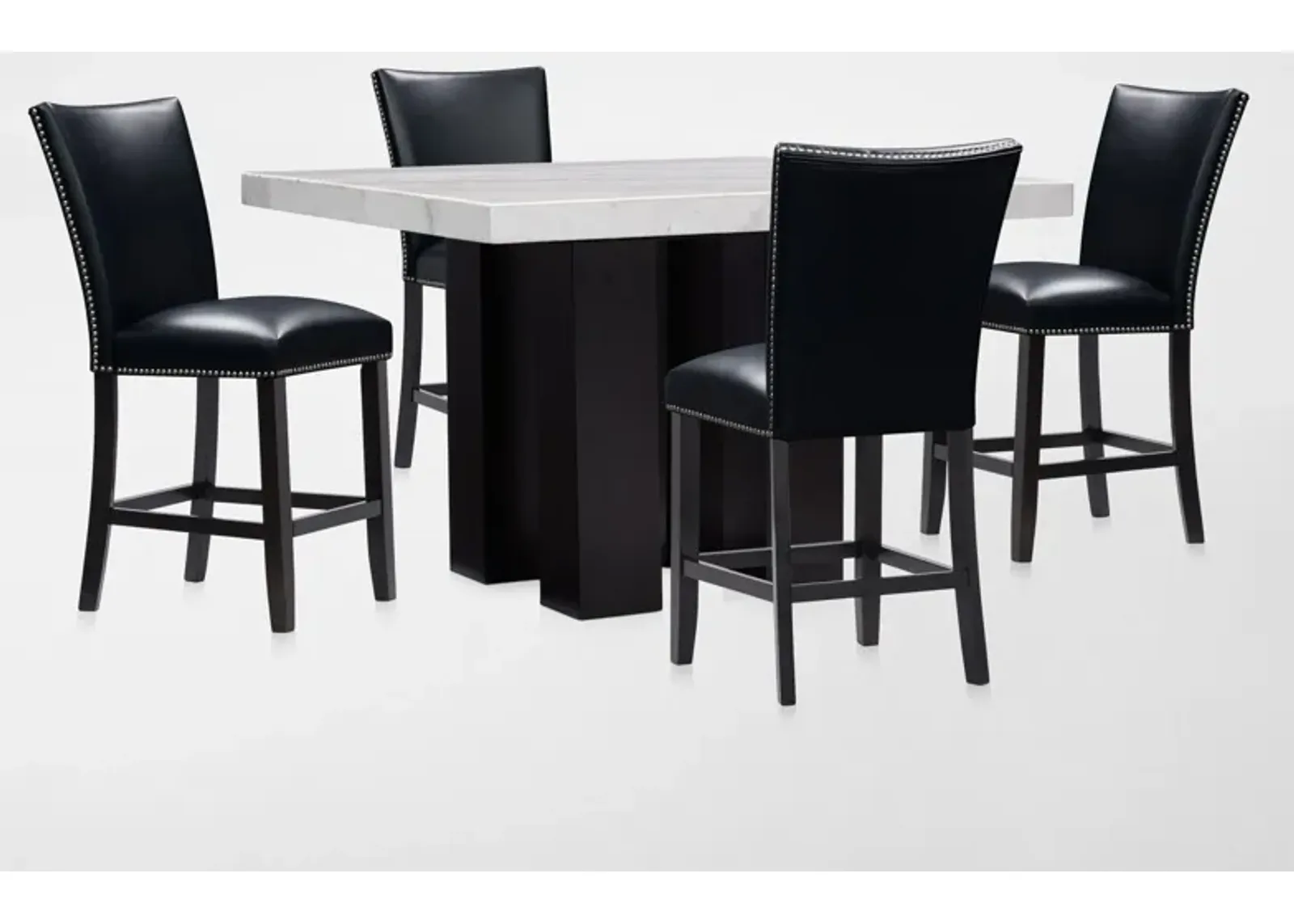 Artemis Counter-Height Marble Dining Table and 4 Upholstered Stools - White Marble/Black