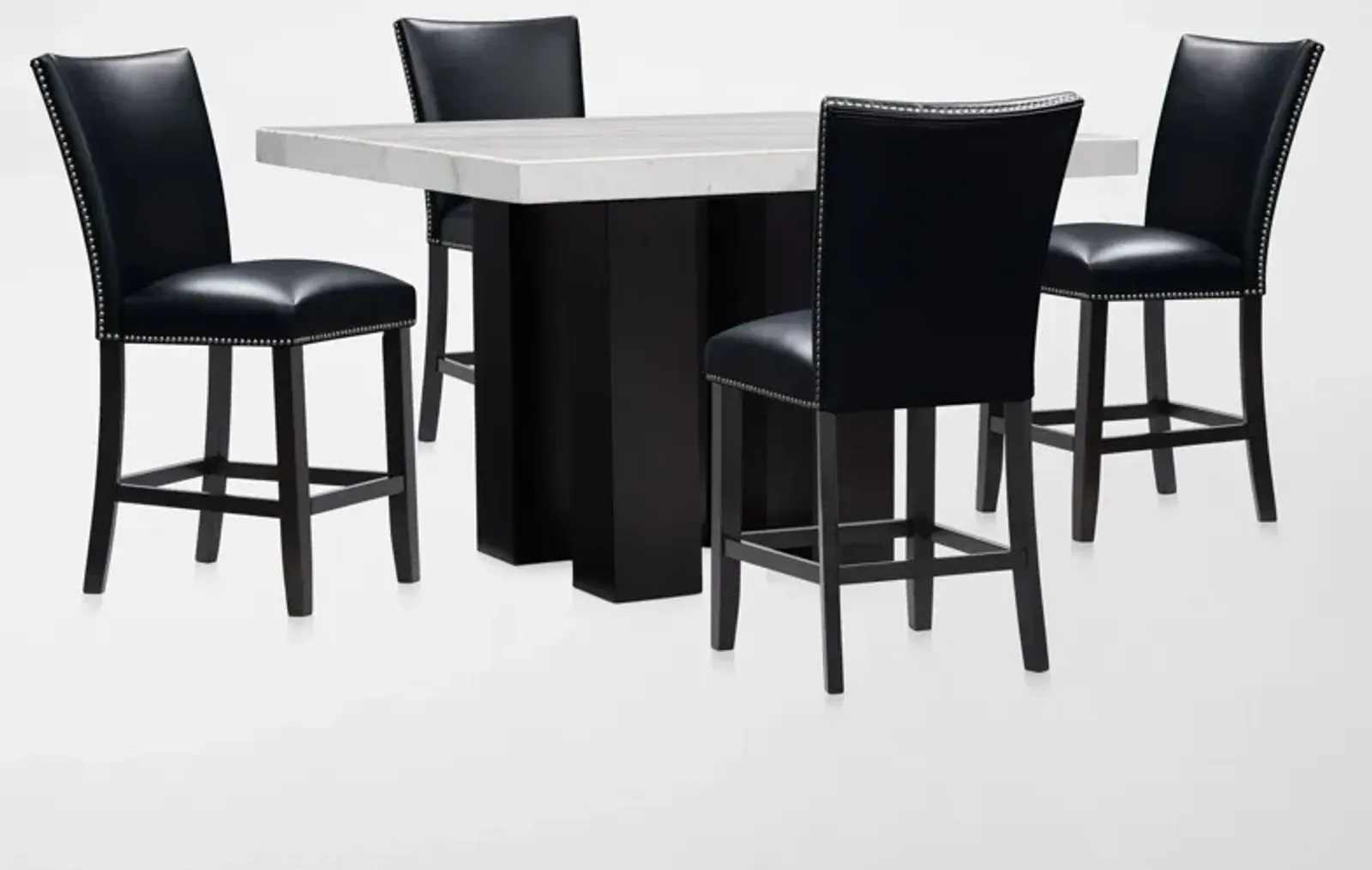 Artemis Counter-Height Marble Dining Table and 4 Upholstered Stools - White Marble/Black