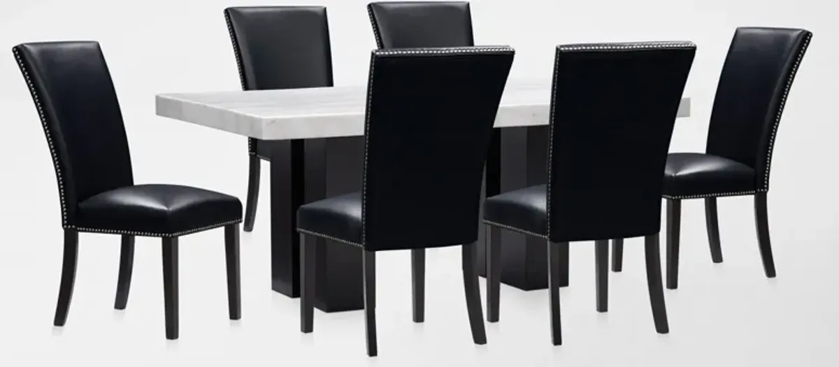 Artemis Marble Dining Table and 6 Upholstered Dining Chairs - White Marble/Black