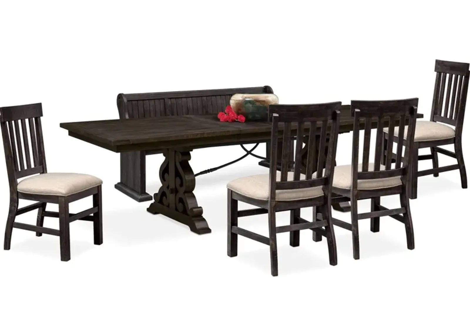 Charthouse Rectangular Extendable Dining Table, 4 Dining Chairs and Bench - Charcoal