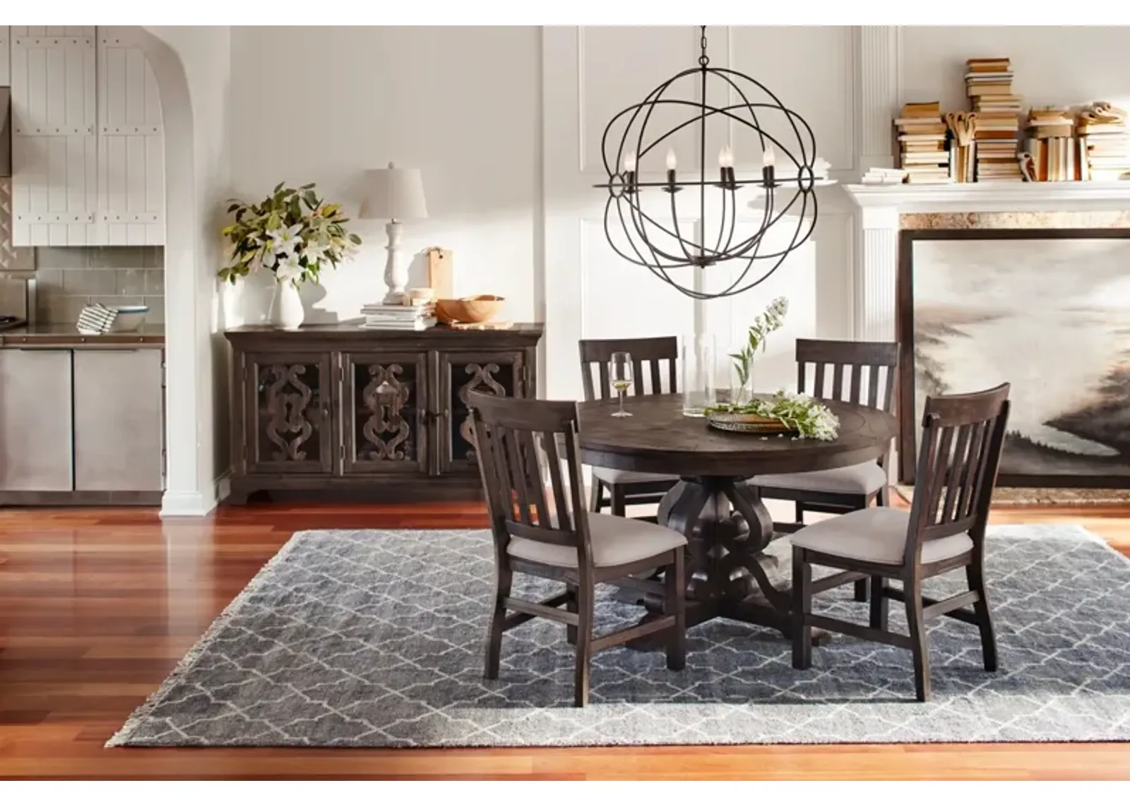 Charthouse Round Dining Table and 4 Dining Chairs - Charcoal