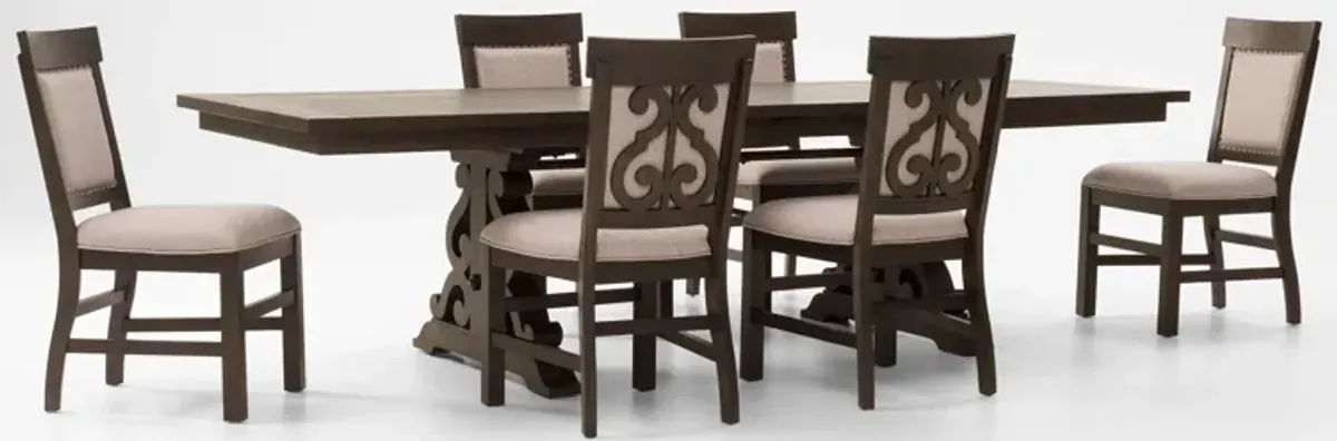 Charthouse Rectangular Extendable Dining Table and 6 Upholstered Dining Chairs - Charcoal