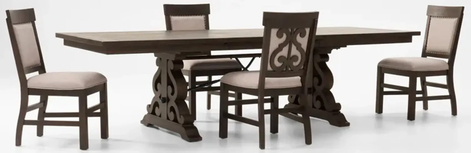 Charthouse Rectangular Extendable Dining Table and 4 Upholstered Dining Chairs - Charcoal