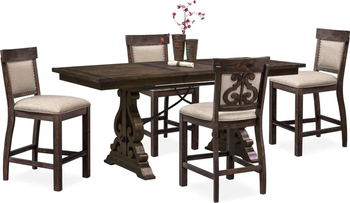 Charthouse Counter-Height Extendable Dining Table and 4 Upholstered Stools - Charcoal