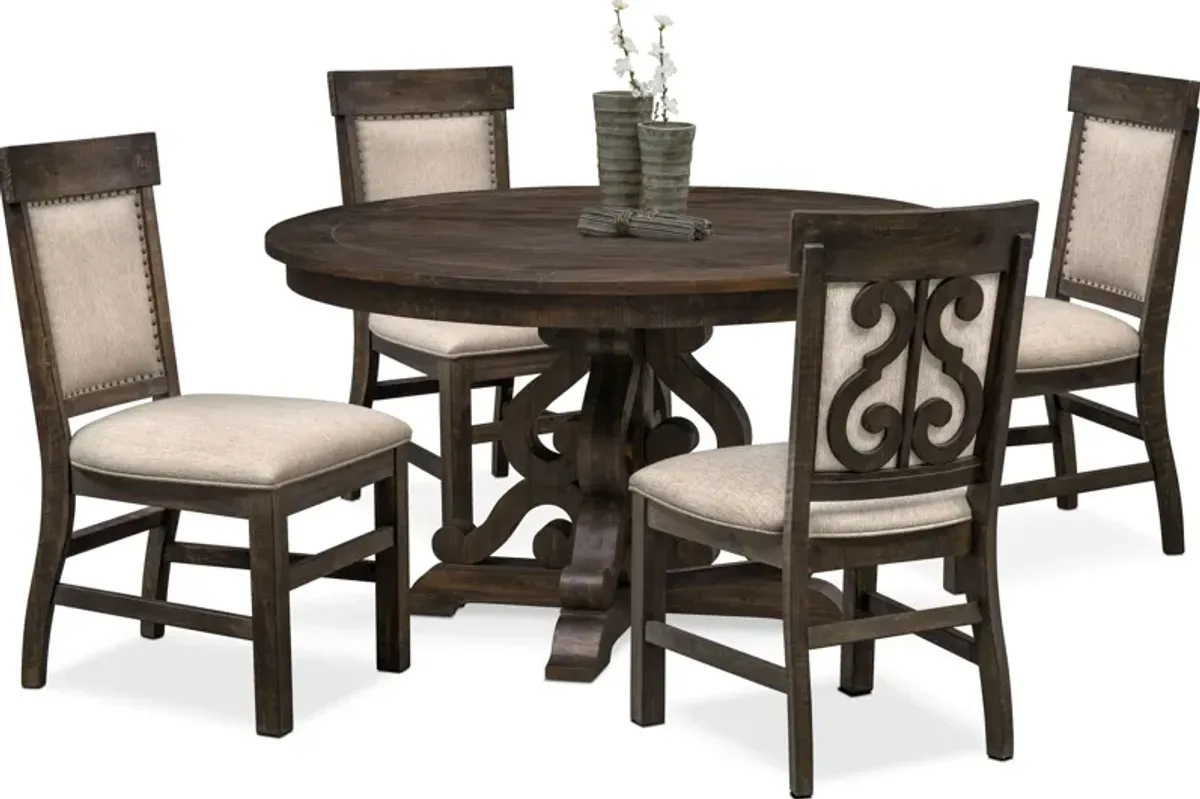 Charthouse Round Dining Table and 4 Upholstered Dining Chairs - Charcoal