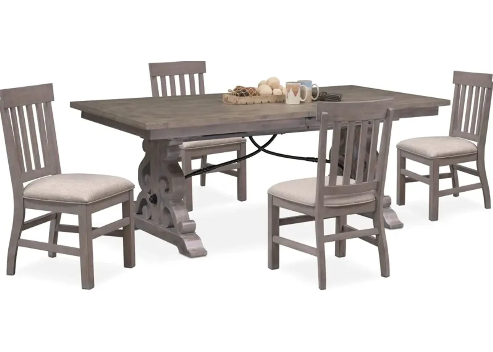 Charthouse Rectangular Extendable Dining Table and 4 Dining Chairs - Gray