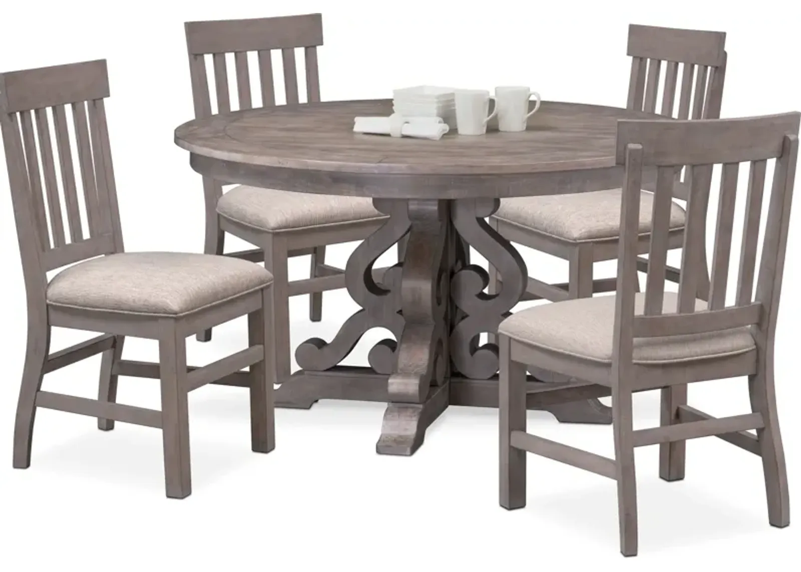 Charthouse Round Dining Table and 4 Dining Chairs - Gray