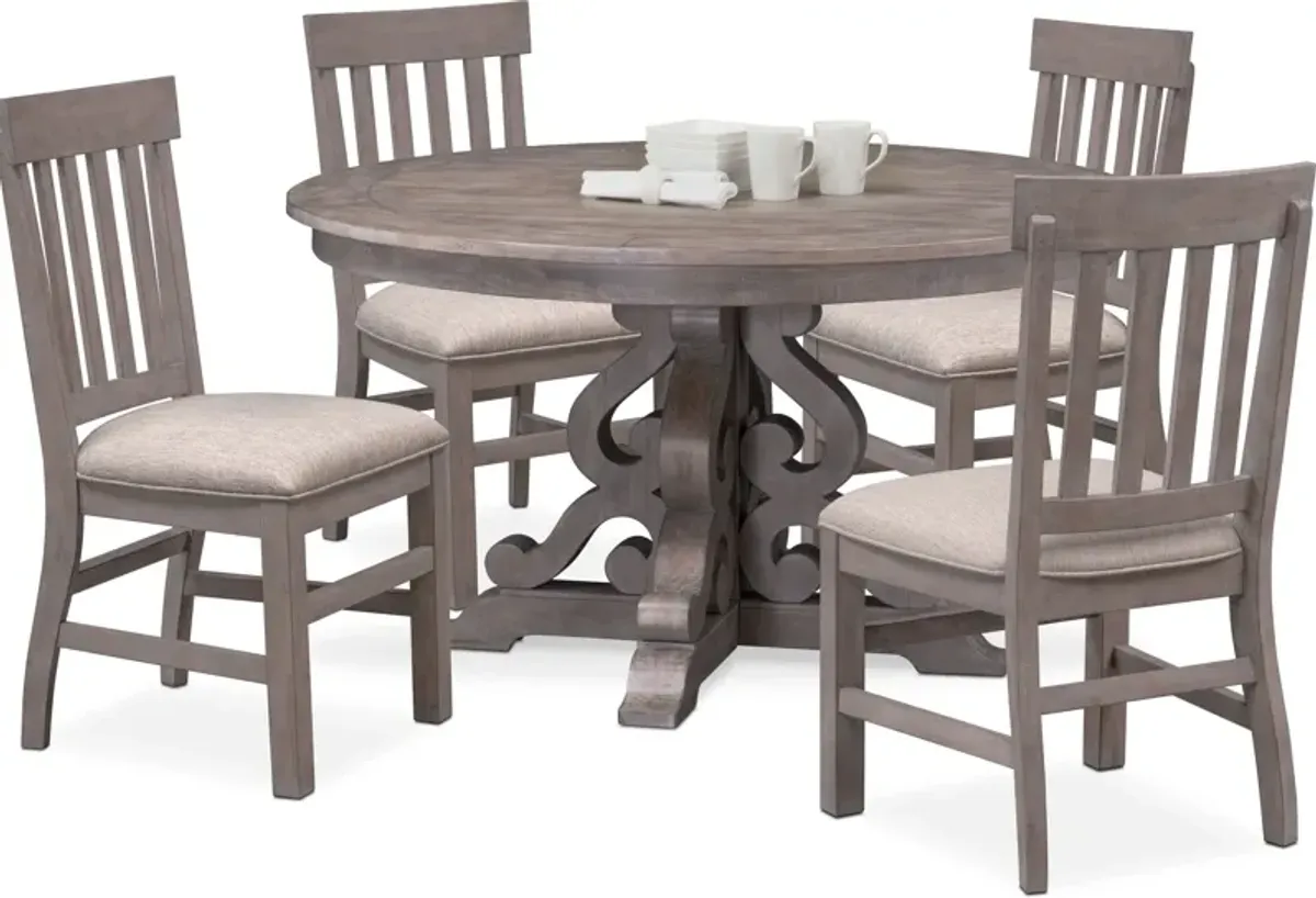 Charthouse Round Dining Table and 4 Dining Chairs - Gray