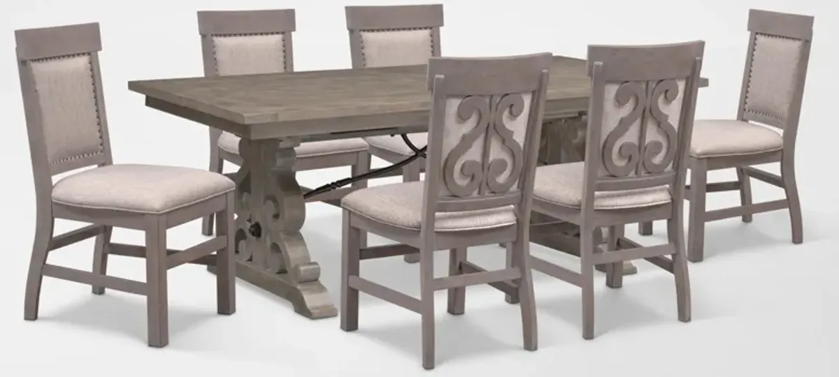 Charthouse Rectangular Extendable Dining Table and 6 Upholstered Dining Chairs - Gray