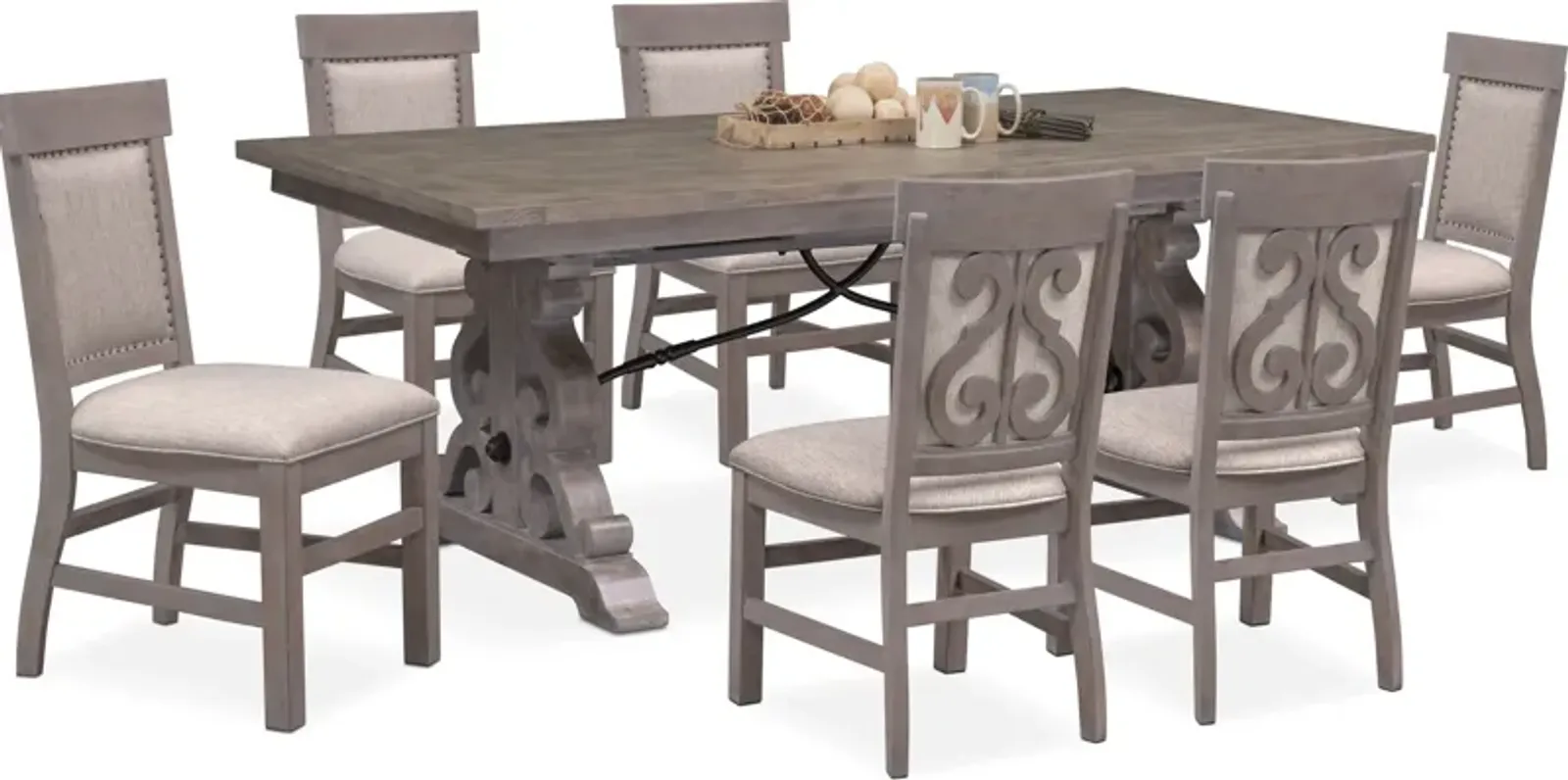 Charthouse Rectangular Extendable Dining Table and 6 Upholstered Dining Chairs - Gray