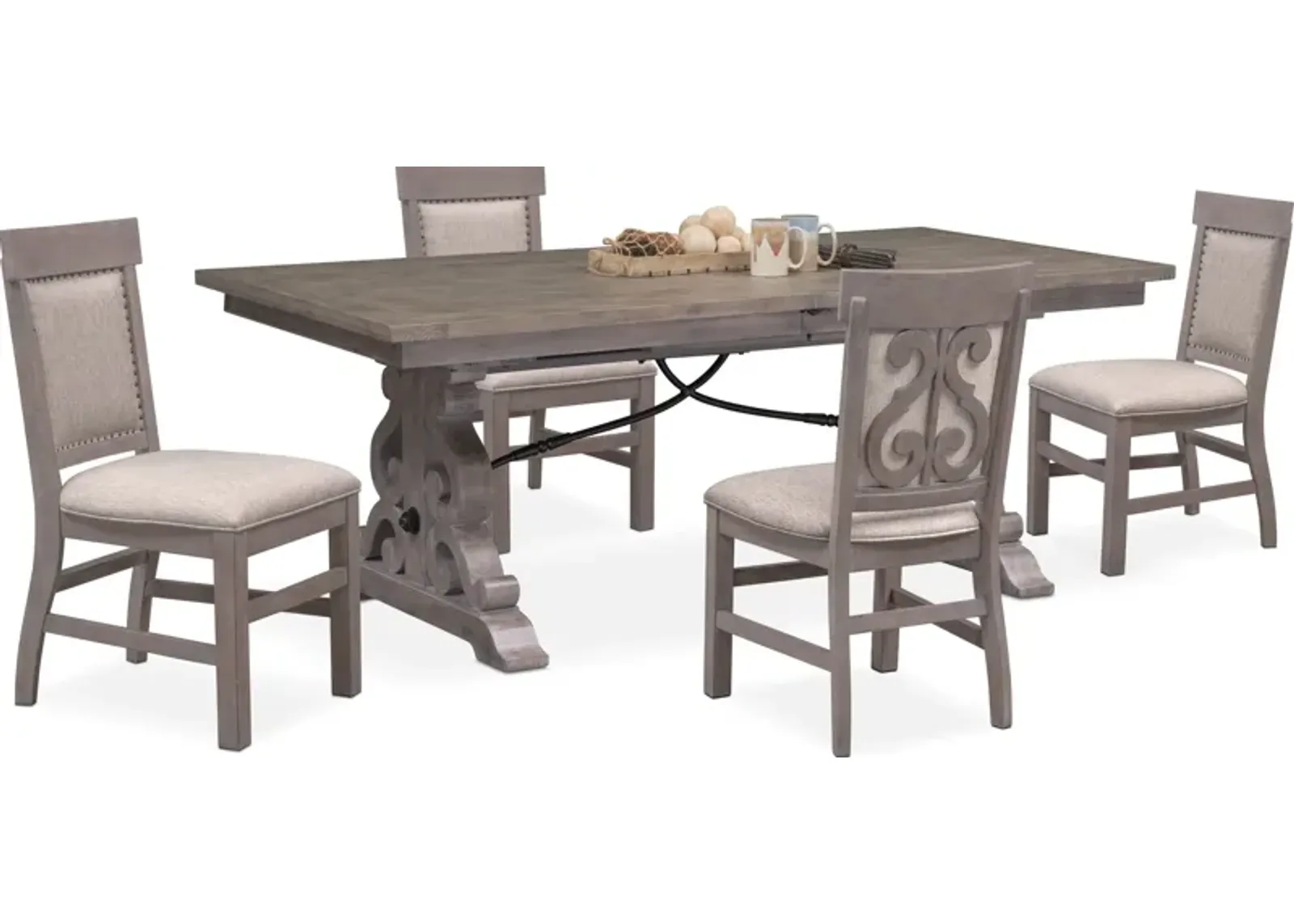 Charthouse Rectangular Extendable Dining Table and 4 Upholstered Dining Chairs - Gray