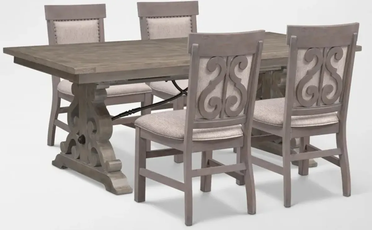 Charthouse Rectangular Extendable Dining Table and 4 Upholstered Dining Chairs - Gray
