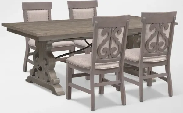 Charthouse Rectangular Extendable Dining Table and 4 Upholstered Dining Chairs - Gray