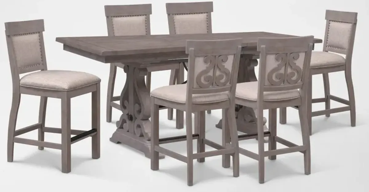 Charthouse Counter-Height Extendable Dining Table and 6 Upholstered Stools - Gray