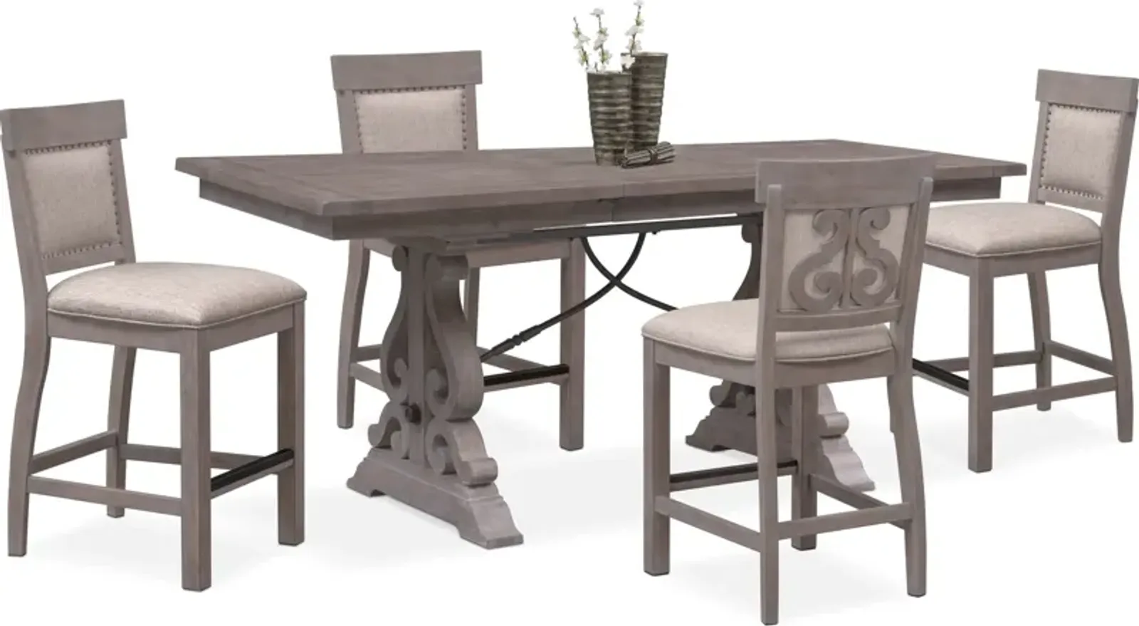 Charthouse Counter-Height Extendable Dining Table and 4 Upholstered Stools - Gray