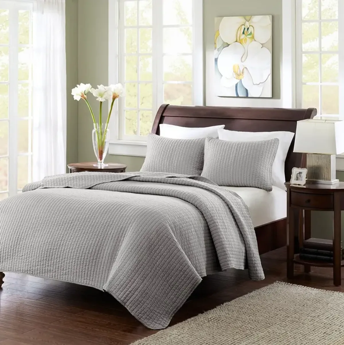 Keaton 3-Piece Full/Queen Coverlet Set - Gray