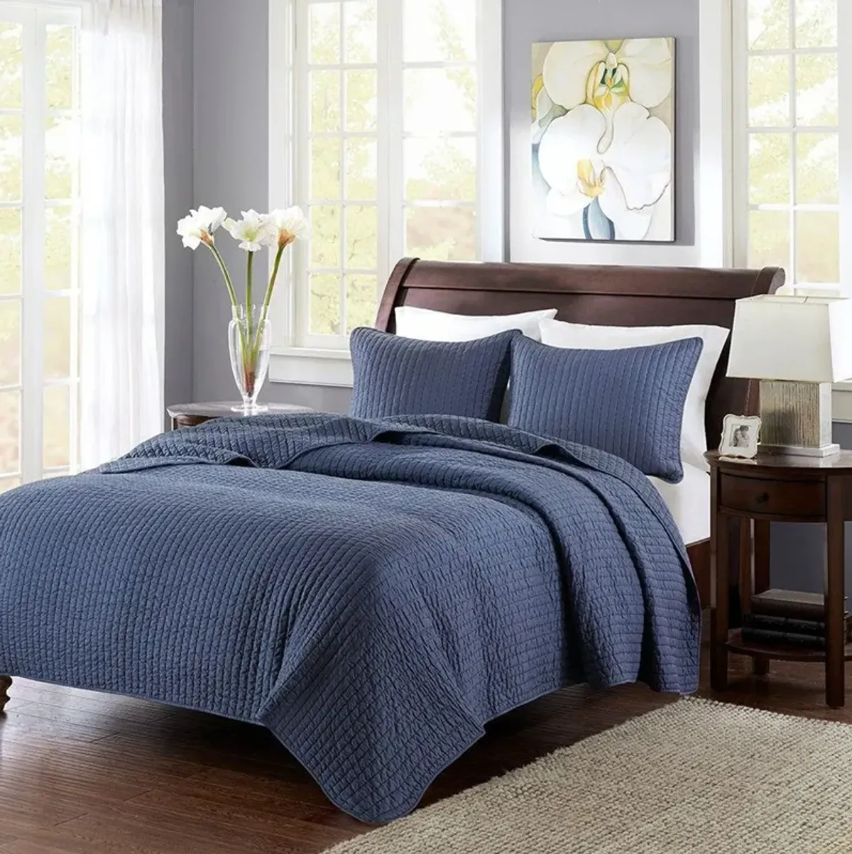 Keaton 2-Piece Twin Coverlet Set - Navy