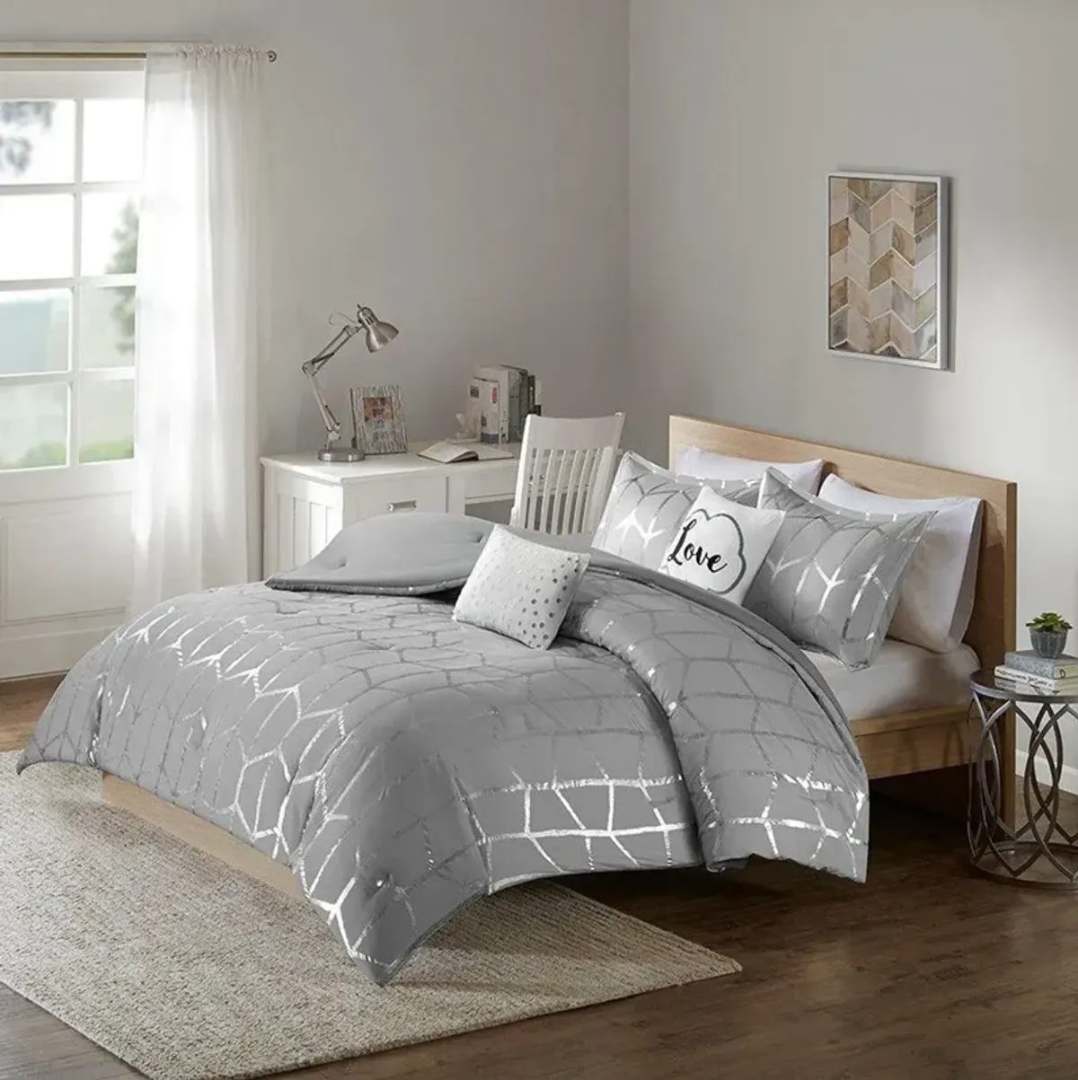 Raina 5-Piece Queen Bedding Set - Silver