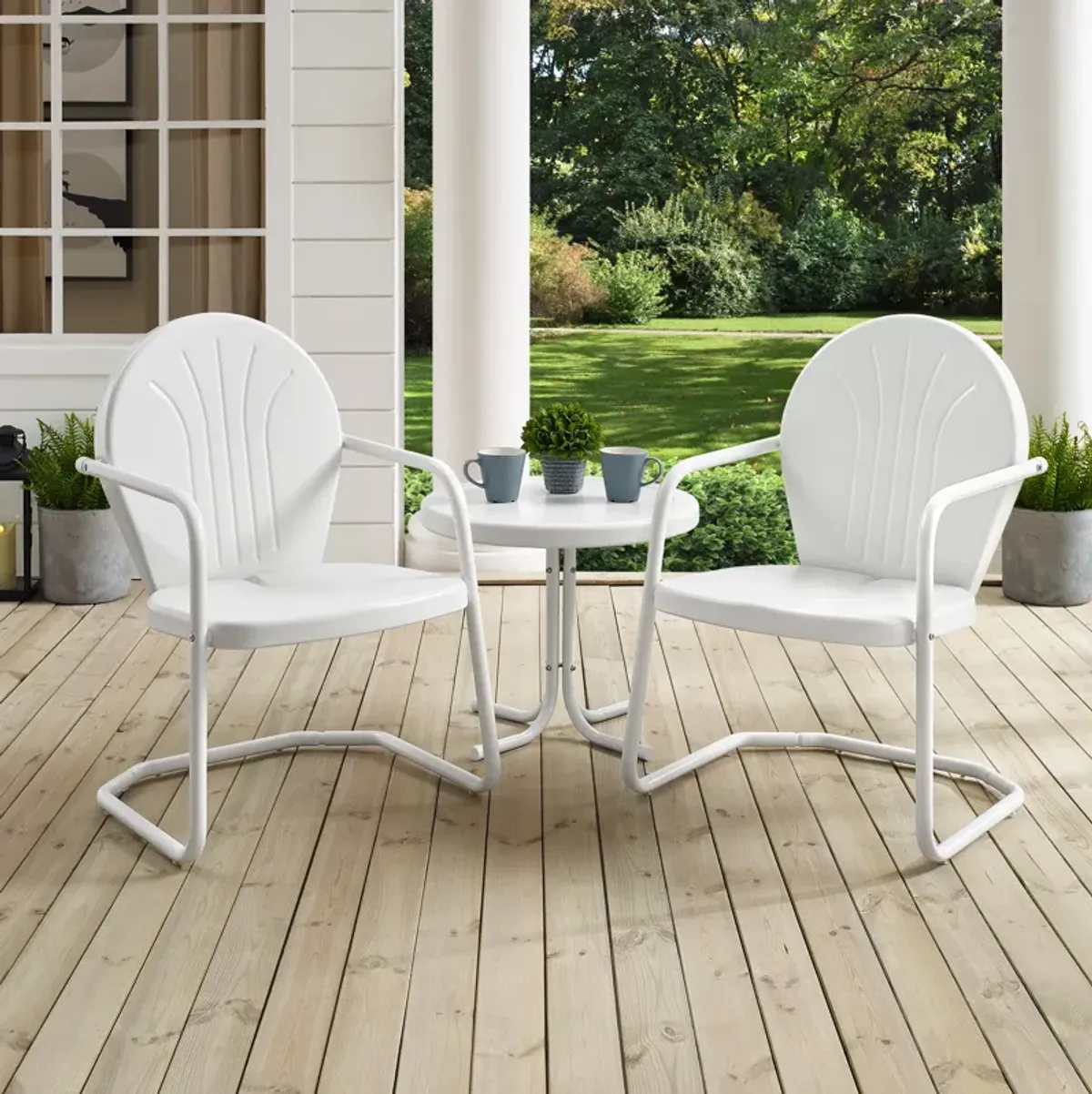 Kona Set of 2 Outdoor Chairs and Side Table - White