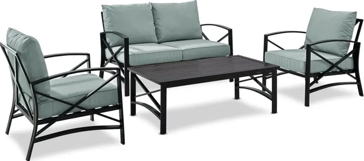 Clarion Outdoor Loveseat, 2 Chairs, and Coffee Table Set - Mist/Bronze