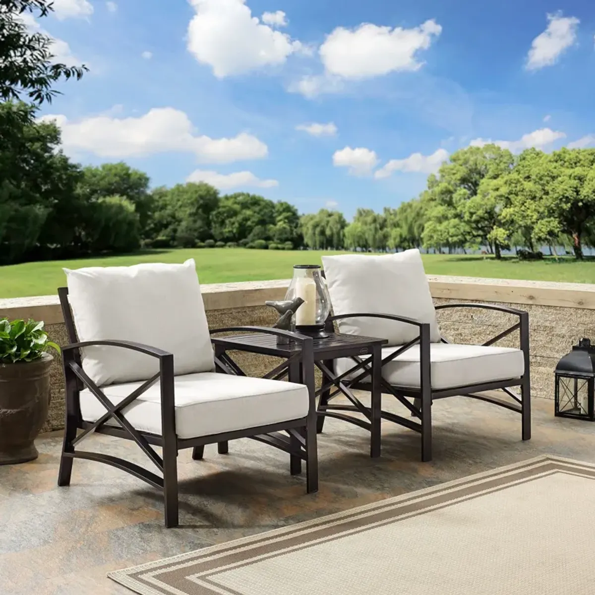 Clarion Set of 2 Outdoor Chairs and End Table - Oatmeal