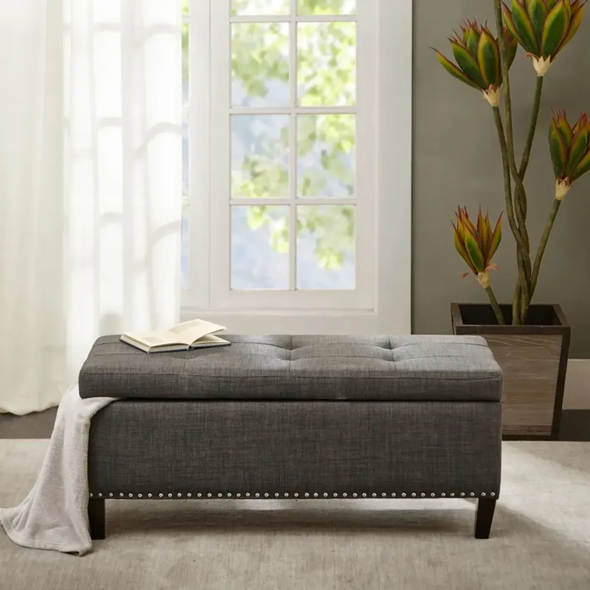 Eleanor Upholstered Storage Bench - Charcoal