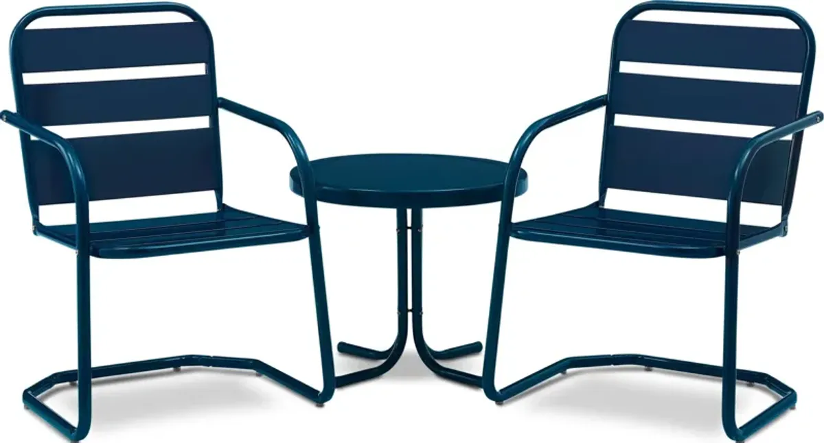 Wallace Set of 2 Outdoor Chairs and Side Table - Navy